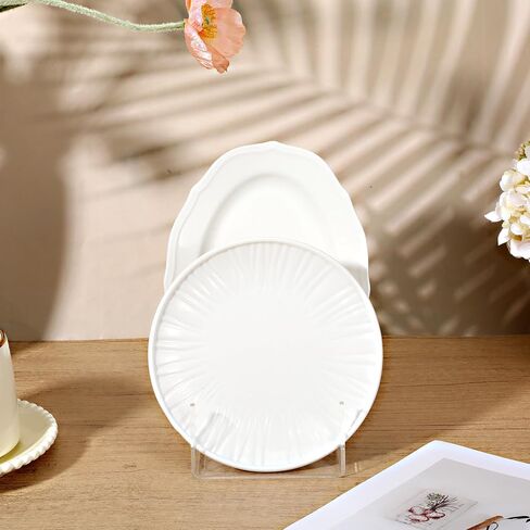 4 Pcs Plate Dinnerware Display Stand, 2-Tier China Platters Holder, Acrylic Plate Stands for Display Clear Kitchen Cabinet Organizer in Saudi Arabia