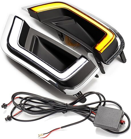 amopacorp for 2024 2025 Toyota Tacoma SR SR5 TRD Sport Limited Trailhunter Car Exterior Accessories Fog Lamp Kits Sequential White LED DRL Daytime Running Lights with Amber Turn Signal 2PCS in Kuwait