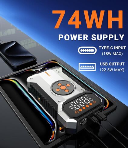Car Jump Starter with Air Compressor, 4000A Jump Starter (All Gas/9L Diesel), 12V Car Battery Jump Box with 150 PSI Tire Inflator, 3 Modes Flashlight, Jumper Cables, Storage Case in Kuwait