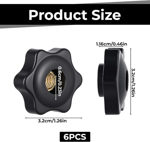 Bewudy 6pcs Star Knobs, Threaded Hexagon Head Knob M6 Clamping Nuts Knobs Black Screw-On Type Threaded Knob Nuts in Saudi Arabia