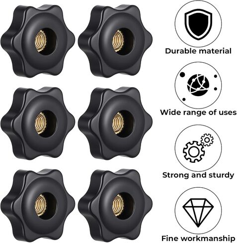 Bewudy 6pcs Star Knobs, Threaded Hexagon Head Knob M6 Clamping Nuts Knobs Black Screw-On Type Threaded Knob Nuts in Saudi Arabia