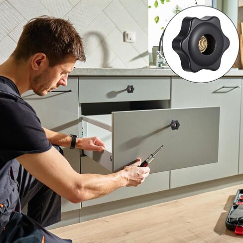Bewudy 6pcs Star Knobs, Threaded Hexagon Head Knob M6 Clamping Nuts Knobs Black Screw-On Type Threaded Knob Nuts in Saudi Arabia