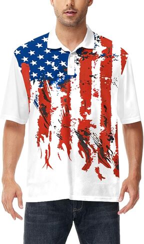 AOBUTE Mens Patriotic Polo July 4th Golf Shirts American Flag Activewear Tops in Saudi Arabia