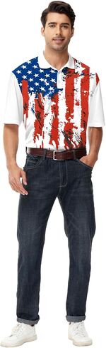 AOBUTE Mens Patriotic Polo July 4th Golf Shirts American Flag Activewear Tops in Saudi Arabia