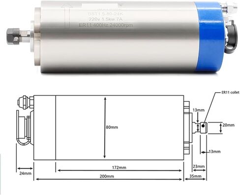 Water cooled spindle kit 1.5kw ER11 80x200mm 0.01mm precision 220v and 80mm bracket in Saudi Arabia