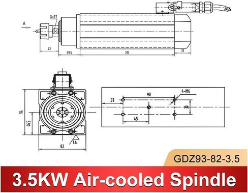 3.5KW air-Cooled Square Spindle Motor ER25 220V/380V 4 Pieces Bearing GDZ93*82-3.5(380V) in Saudi Arabia