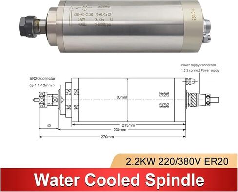 1.5KW-2.2KW Water-Cooled Spindle Motor 220V/380V 3/4 Bearing ER20(380V,1.5KW ER16) in Saudi Arabia