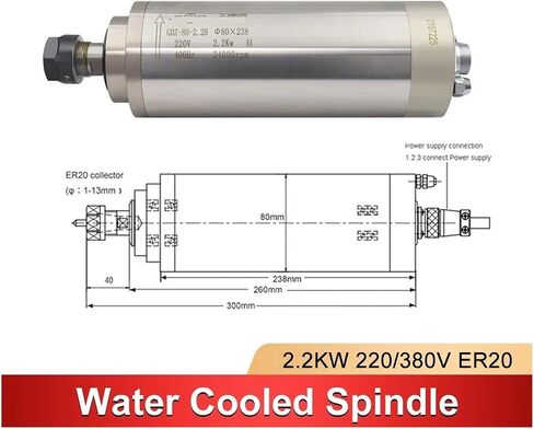1.5KW-2.2KW Water-Cooled Spindle Motor 220V/380V 3/4 Bearing ER20(380V,1.5KW ER16) in Saudi Arabia