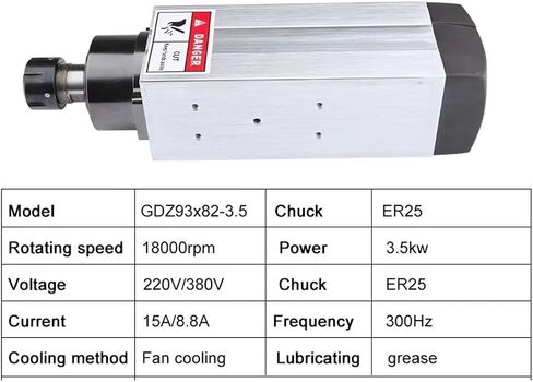 3.5KW air-Cooled Square Spindle Motor ER25 220V/380V 4 Pieces Bearing GDZ93*82-3.5(220V) in Saudi Arabia