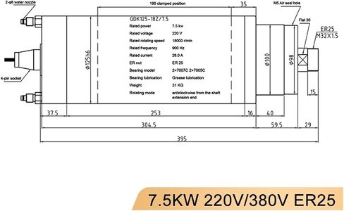 7.5 كيلو وات من المغزل المبرد بالمياه 4 محامل 220V 380V ER25 Chuck (380V) in Saudi Arabia