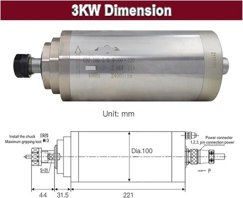 3 كيلوو واط بمحرك مغزل مائي تشاك ER20 380V 7A 220V 12A (4 محامل ، 3 كيلوواط 380V) in Saudi Arabia