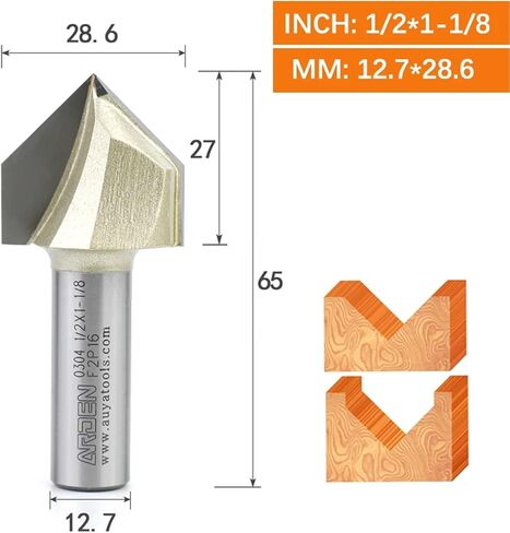 Arden 90 DEGENT V BIT 1/2 "Carbide Triangle V-Groove جهاز التوجيه بتات الخشب الشجاع 3D Engraving لـ MDF Hardwood (12.7x28.6) in Saudi Arabia