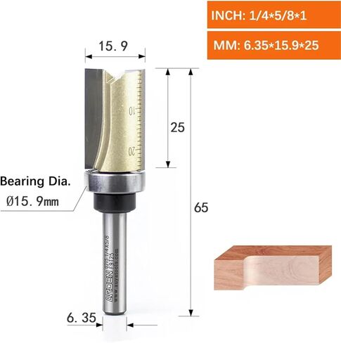 2F Straight Bit with Bearing Woodworking Cutting Trimming Milling Cutter Carbide Alloy Wood MDF Plywood Particle Board(6.35x15.9x25) in Saudi Arabia