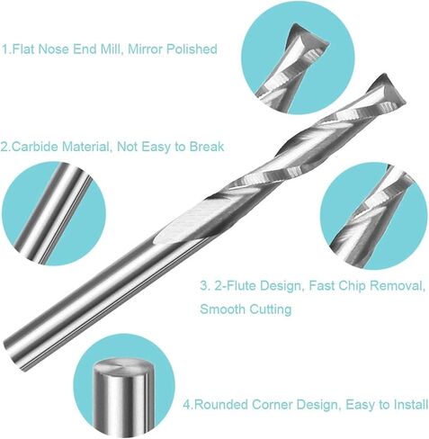 10pcs 3.175 1/8 Shank 2 Flute Spiral Milling Cutter CNC Flat Nose End Mill Engraving Router Bit for Wood Carbide Tool Endmill(3.175x2.0x12) in Saudi Arabia
