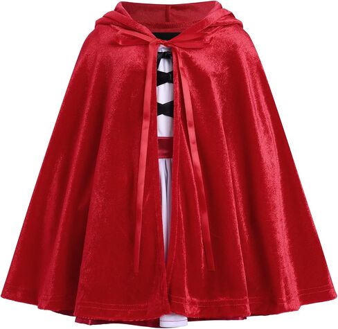 Kids Girls Deluxe Halloween Costume Dress with Red Hood Cape Cloak Traditional Fairy Tale Princess Cosplay Outfits in Saudi Arabia