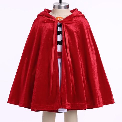 Kids Girls Deluxe Halloween Costume Dress with Red Hood Cape Cloak Traditional Fairy Tale Princess Cosplay Outfits in Saudi Arabia