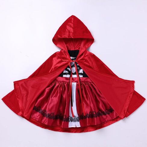 Kids Girls Deluxe Halloween Costume Dress with Red Hood Cape Cloak Traditional Fairy Tale Princess Cosplay Outfits in Saudi Arabia