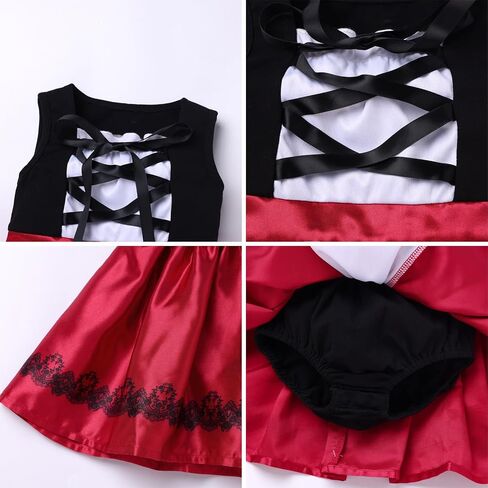 Kids Girls Deluxe Halloween Costume Dress with Red Hood Cape Cloak Traditional Fairy Tale Princess Cosplay Outfits in Saudi Arabia