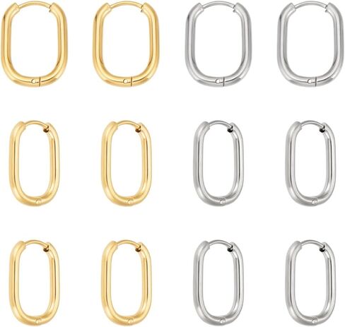 UNICRAFTALE 8 Pairs 18K Gold Plated Hoop Earrings for Women Trendy Square Hoop Geometric Minimalist Rectangle Huggie Stainless Steel Oval Earrings for Jewelry Making in Saudi Arabia