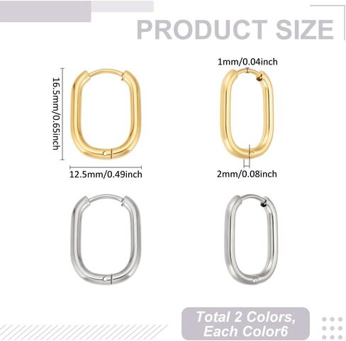 UNICRAFTALE 8 Pairs 18K Gold Plated Hoop Earrings for Women Trendy Square Hoop Geometric Minimalist Rectangle Huggie Stainless Steel Oval Earrings for Jewelry Making in Saudi Arabia