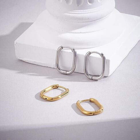 UNICRAFTALE 8 Pairs 18K Gold Plated Hoop Earrings for Women Trendy Square Hoop Geometric Minimalist Rectangle Huggie Stainless Steel Oval Earrings for Jewelry Making in Saudi Arabia