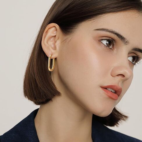 UNICRAFTALE 8 Pairs 18K Gold Plated Hoop Earrings for Women Trendy Square Hoop Geometric Minimalist Rectangle Huggie Stainless Steel Oval Earrings for Jewelry Making in Saudi Arabia