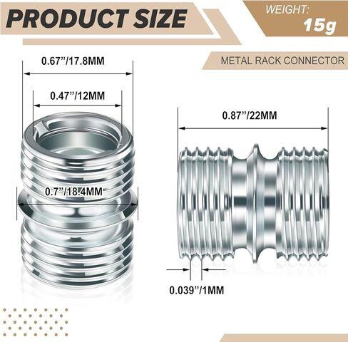 Shimeyao 8 Pcs Coarse Thread 16 Teeth Connector for Diameter Wire Shelving Poles, Shelving Connectors Parts Accessories for Shelf Unit, Extending Rack(25.4mm/1 Inch) in Saudi Arabia