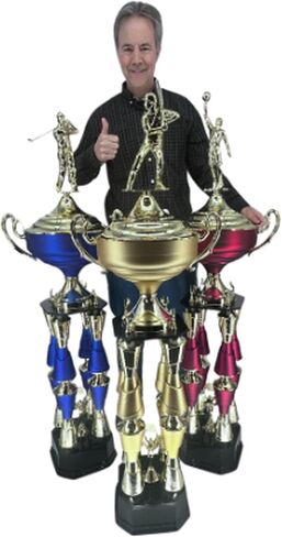 Express Medals Various Sport Giant 54 Inch Tall 19 Inch Wide 4 Post Column Gold Red or Blue Trophy Cup Award Includes Attached Plate with up to 5 Lines of Your Custom Engraved Text. Weighs 11 lbs. in Saudi Arabia