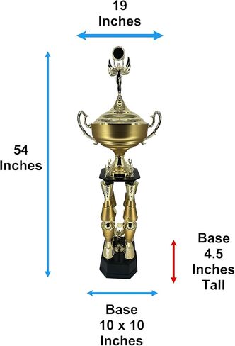 Express Medals Various Sport Giant 54 Inch Tall 19 Inch Wide 4 Post Column Gold Red or Blue Trophy Cup Award Includes Attached Plate with up to 5 Lines of Your Custom Engraved Text. Weighs 11 lbs. in Saudi Arabia