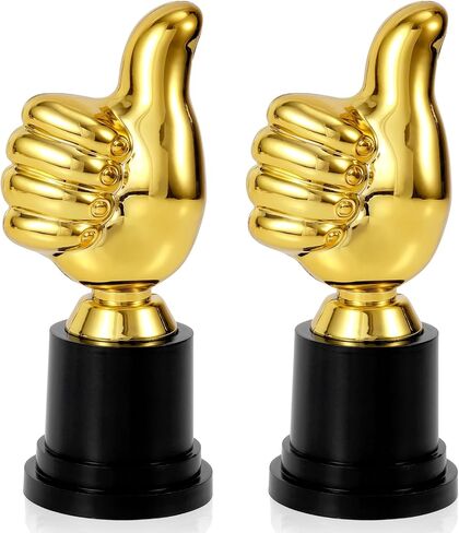 2pcs Golden Thumbs Up Trophy, 5.12in Thumb Up Participation Trophies Engraving Funny Plastic Winner Award for Celebrations Sports Game Classroom Football Competition Rewards Fishing Gift for Adults in Saudi Arabia