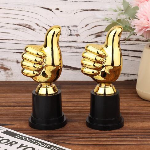 2pcs Golden Thumbs Up Trophy, 5.12in Thumb Up Participation Trophies Engraving Funny Plastic Winner Award for Celebrations Sports Game Classroom Football Competition Rewards Fishing Gift for Adults in Saudi Arabia