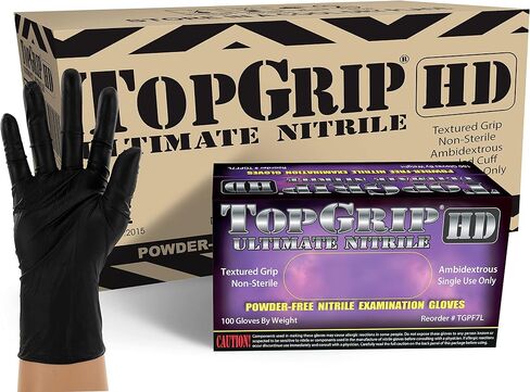 TopGrip HD 7 Mil Heavy-Duty Black Nitrile Exam Gloves, Disposable, Case/1000 (1000, Extra Large) in Saudi Arabia