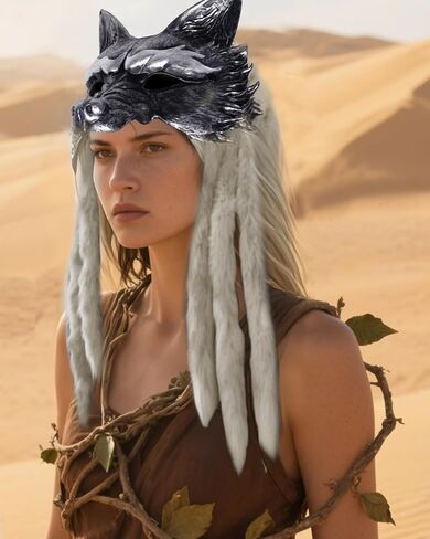 قناع L'Vow Voking Fur Wolf Cosplay Cosplay Accopary للنساء رجال Halloween Larp in Saudi Arabia