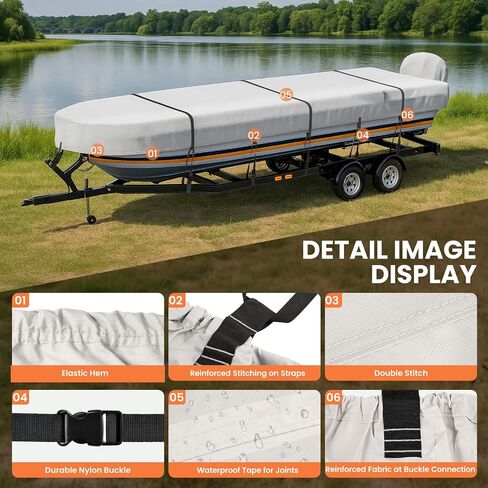 Jon Boat Cover 16ft with Motor Cover, 1200D Heavy Duty Marine Grade Polyester Fabric, Waterproof UV Resistant Mooring Boat Cover with Mooring Sand Bag, Gray in Saudi Arabia