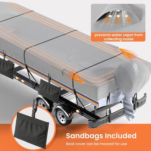 Jon Boat Cover 16ft with Motor Cover, 1200D Heavy Duty Marine Grade Polyester Fabric, Waterproof UV Resistant Mooring Boat Cover with Mooring Sand Bag, Gray in Saudi Arabia