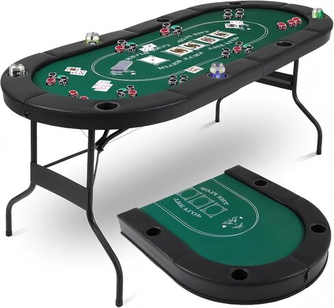 FAHKNS 8 Player Poker Table Foldable, 72 Inch Texas Holdem Casino Table with Padded Rails and 8 Cup Holders, Portable Folding Game Table for Texas Holdem Blackjack Board Games in Saudi Arabia