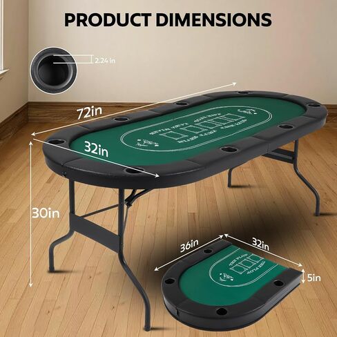 FAHKNS 8 Player Poker Table Foldable, 72 Inch Texas Holdem Casino Table with Padded Rails and 8 Cup Holders, Portable Folding Game Table for Texas Holdem Blackjack Board Games in Saudi Arabia