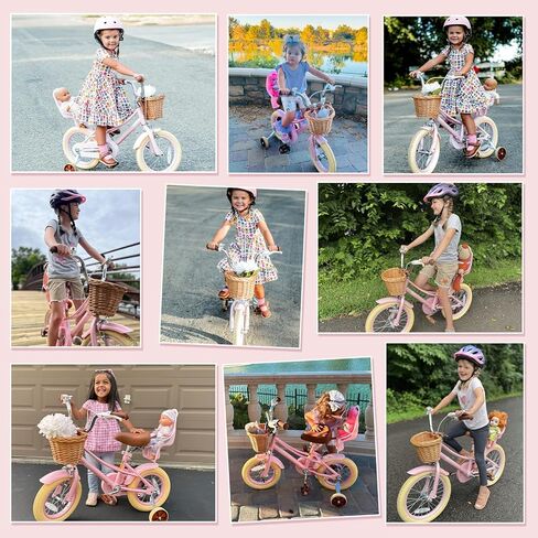 Glaf Toddler Bike 3-5 12 14 16 20 Inch Girls Bike Training Wheels and Baby Doll Seat for 2-12 Years Old Kids Bike Bicycle with Basket Adjustable Seat in Kuwait