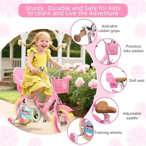 Glaf Toddler Bike 3-5 12 14 16 20 بوصة عجلات تدريب على الدراجات ومقعد دمية الطفل لمدة 2-12 سنة دراجة دراجة للأطفال مع سلة مقعد قابل للتعديل in Kuwait