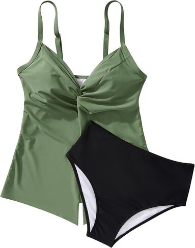 Suuksess للسيدات البطن Tankini Swimsuit دفع أعلى عقدة بدلة الاستحمام الأمامية in Saudi Arabia
