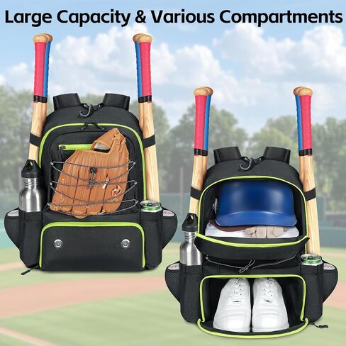 MATEIN Baseball Bat Bag for 4 Bats with Ball Pocket, Lightweight Youth Baseball Backpack with Shoe Compartment, Large Capacity Softball Equipment Bag with Fence Hook for TBall Gear, Helmet, Glove in Saudi Arabia