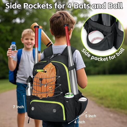 MATEIN Baseball Bat Bag for 4 Bats with Ball Pocket, Lightweight Youth Baseball Backpack with Shoe Compartment, Large Capacity Softball Equipment Bag with Fence Hook for TBall Gear, Helmet, Glove in Saudi Arabia