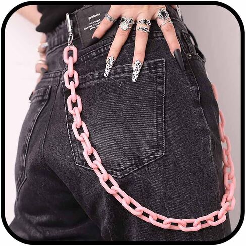 Tgirls Punk Goth Pant Chains الهيب هوب جيب جان سلسلة أكريليك المحفظة سلاسل الطبقات سلاسل المفاتيح حزام سلسلة بنطلون للنساء والرجال (2 طبقة متقاطعة) in Saudi Arabia