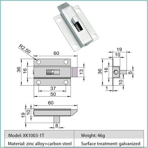Door Bolt Latch Zinc Alloy Security Automatic Window Gate Spring Bounce Lock Hardware 1Pcs(Xk1003-2-304) in Saudi Arabia