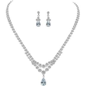 UDYLGOON Teardrop Bride Bridesmaid Crystal Necklace Earrings Jewelry Set for Women Wedding Prom