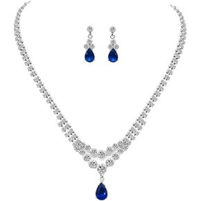 UDYLGOON Teardrop Bride Bridesmaid Crystal Necklace Earrings Jewelry Set for Women Wedding Prom