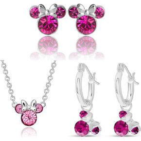 Disney Minnie Mouse October Birthstone Silver Plated Stud Earrings, Silver Plated Pendant Necklace and Silver Plated Hoop Earrings Latch Back Bundle in Kuwait