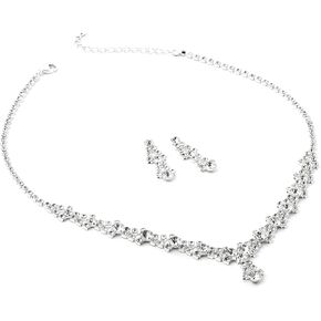Silver Crystal Rhinestone and Crystal Circle Stones NecklaceMatching Dangle Earrings Jewelry Set