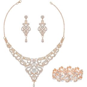 Gold Bridal Jewelry Set for Women, Necklace Dangle Earrings Bracelet Set Wedding Party Costume Jewelry For Women