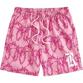 GORGLITTER Men's Graphic Print Gym Track Shorts Drawstring Waist Pockets Workout Cool Shorts